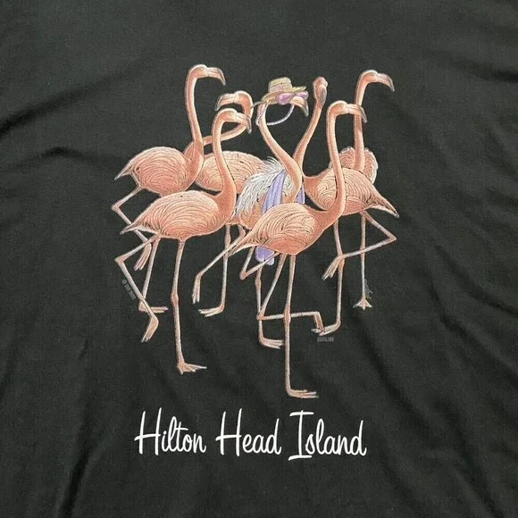 Hanes Vintage 2001 Hilton Head Flamingo T-Shirt Black Pink Men's Size XXL - Picture 2 of 9